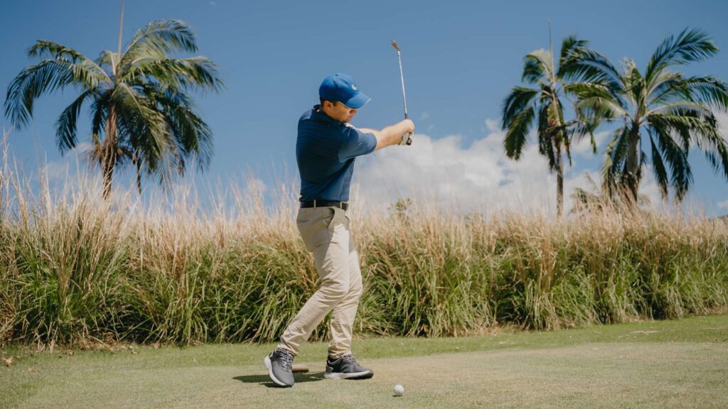 golfer a perfect swing at the heritage golf course mauritius